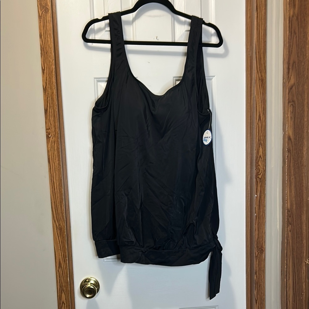Swimsuits For All Black Sleeveless Tie Front Tankini NWT